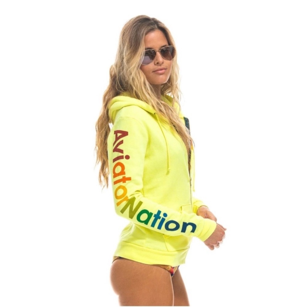 Aviator Nation Faded Yellow Venice California Zip Up Hoodie Jacket M